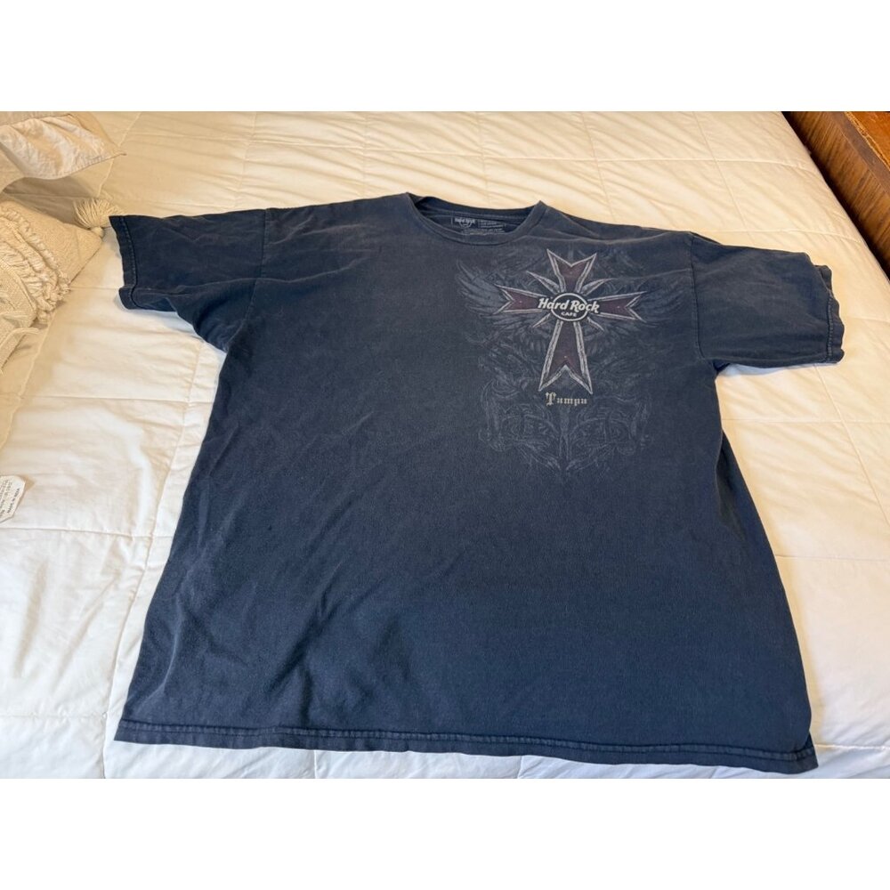 VTG Y2k Hard Rock Cafe + Affliction Tampa  T-Shirt XL Black  Cotton Grunge Rare